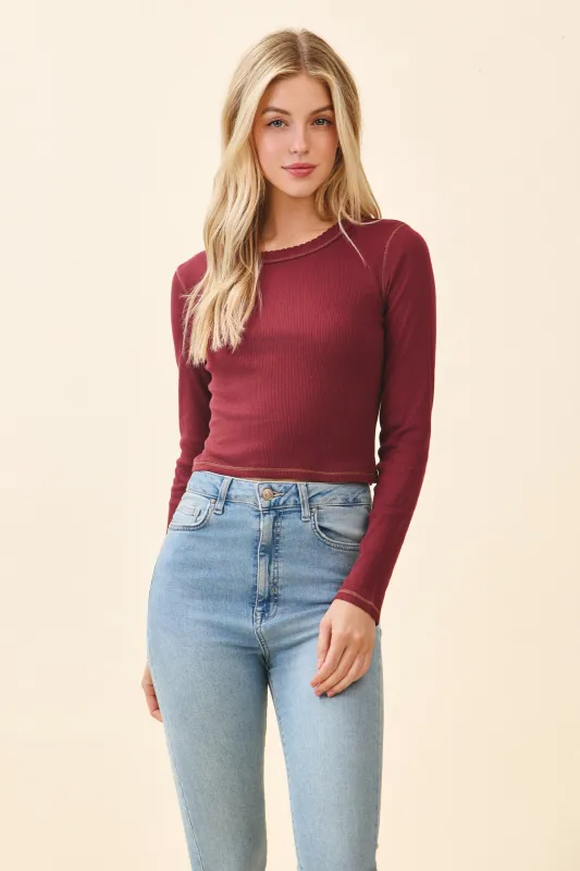 LONG SLV CREW NK W/SCALLOPED EDGE sold by Heart & Hips