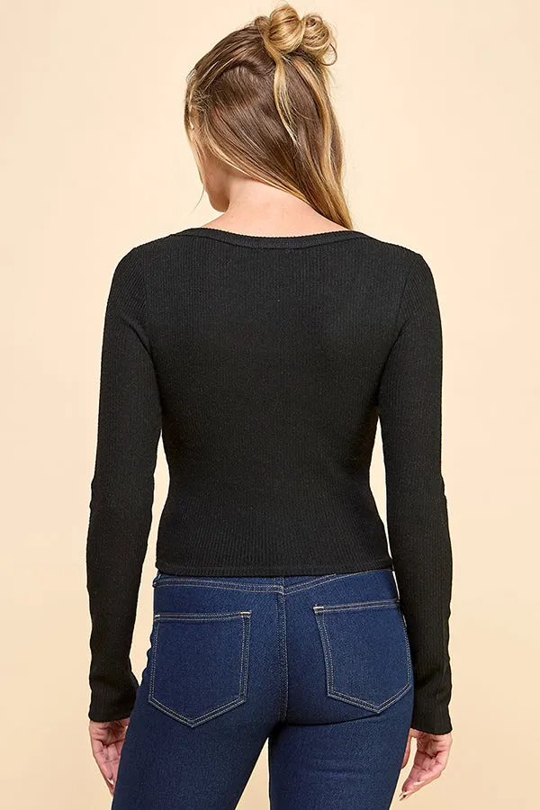 LONG SLEEVE SCOOP NECK HACCI RIBBED TOP W/ BOW sold by Heart & Hips product image thumbnail 3