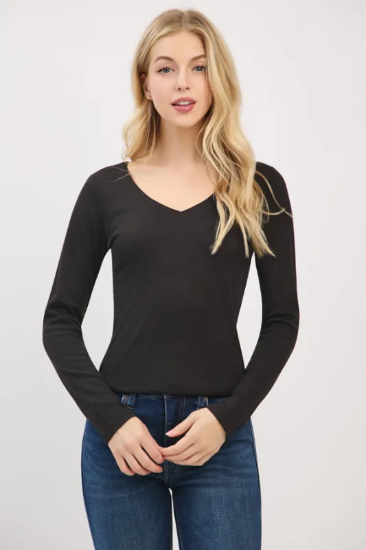 FRONT DOUBLE LAYERED V-NK LONG SLV TOP sold by Heart & Hips