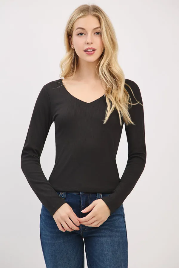 FRONT DOUBLE LAYERED V-NK LONG SLV TOP sold by Heart & Hips