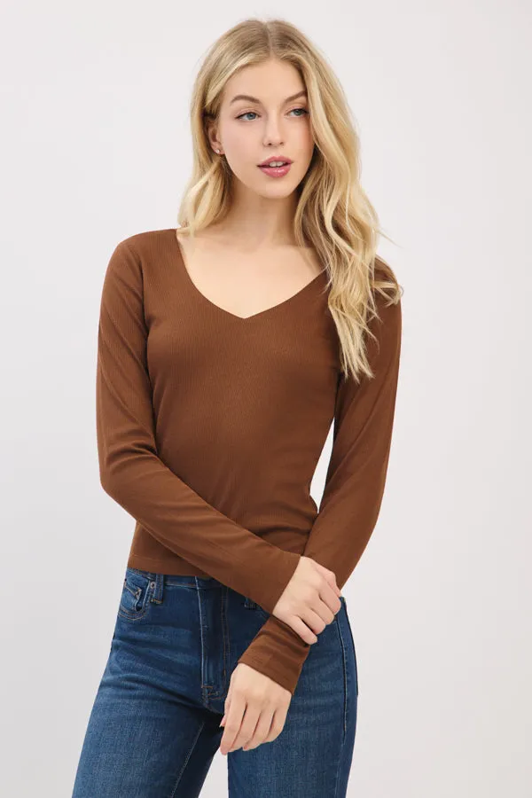 FRONT DOUBLE LAYERED V-NK LONG SLV TOP sold by Heart & Hips product image thumbnail 5