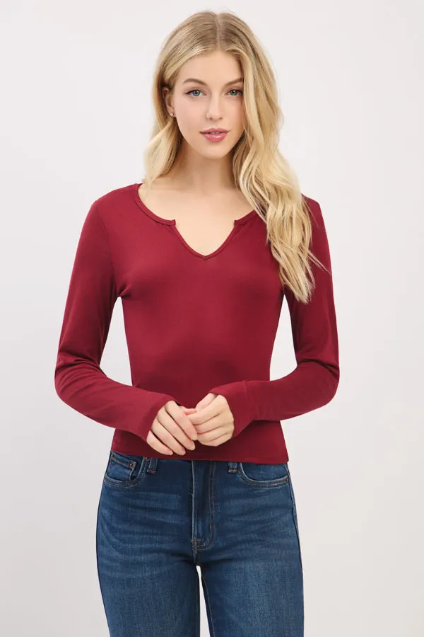 NOTCH NECK LONG SLEEVE TOP sold by Heart & Hips