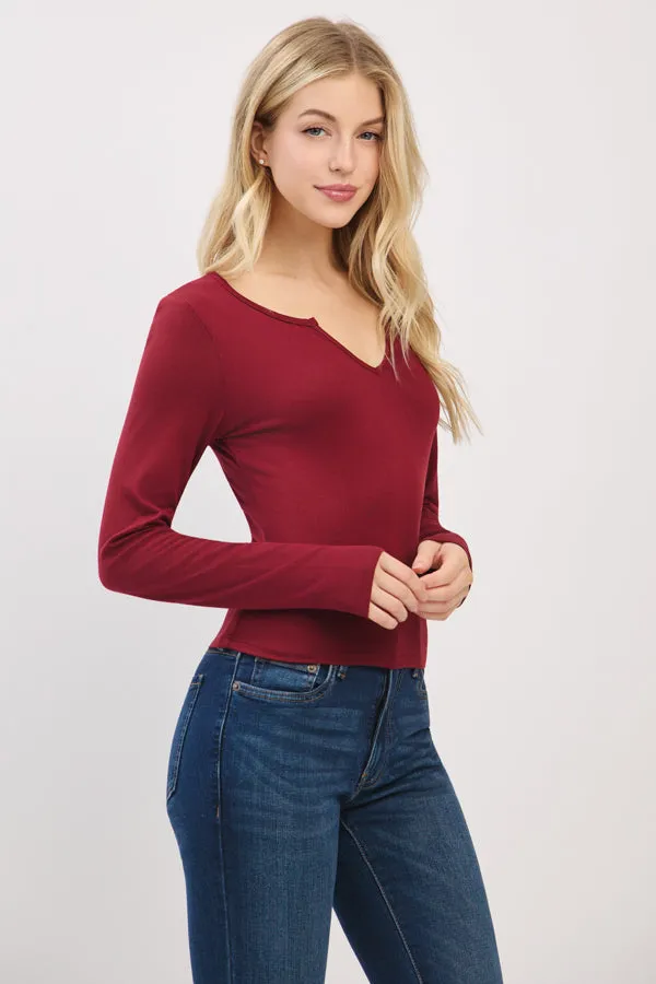 NOTCH NECK LONG SLEEVE TOP sold by Heart & Hips product image thumbnail 2