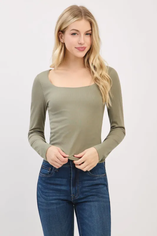 FRONT DOUBLE LAYERED SCOOP NK LONG SLV TOP sold by Heart & Hips