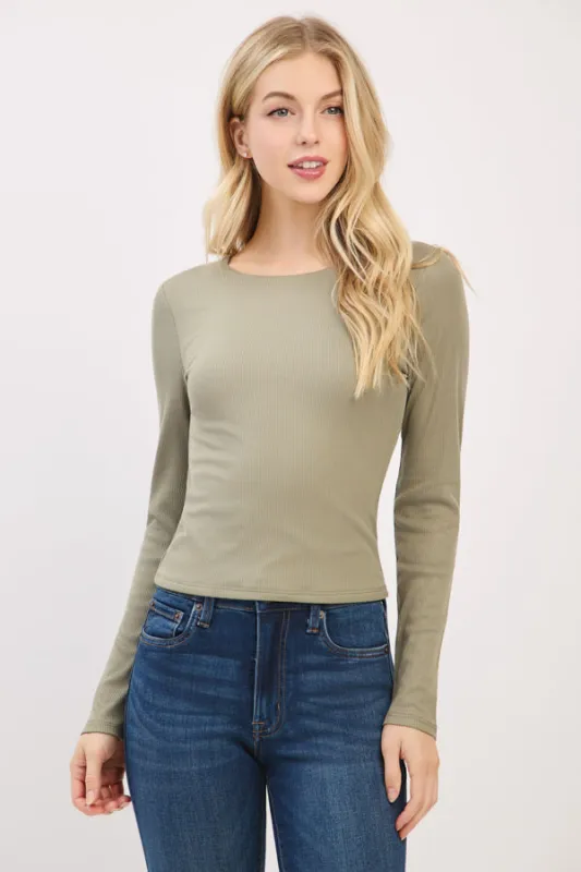 FRONT DOUBLE LAYERED CREW NK LONG SLV TOP sold by Heart & Hips