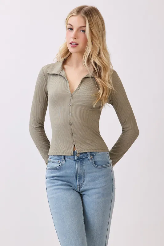 BUTTON FRONT LOOP POLO LONG SLV TOP sold by Heart & Hips