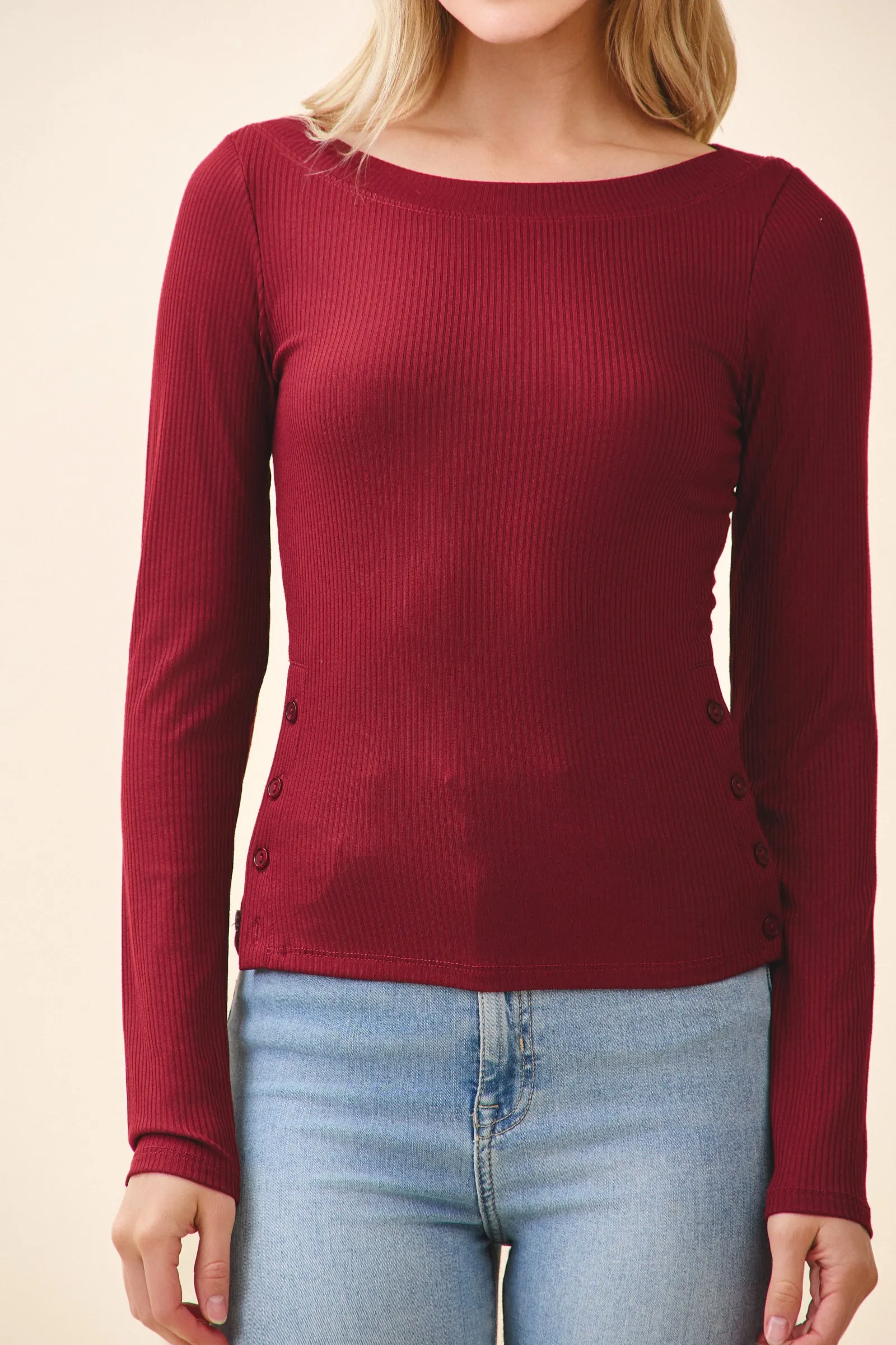 BOAT NK SIDE BUTTON LONG SLV TOP sold by Heart & Hips product image thumbnail 4