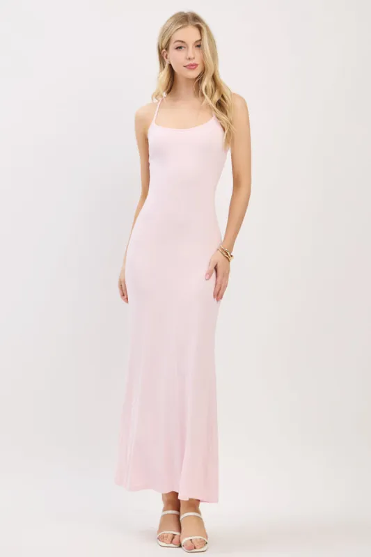 OPENBACK CRISSCROSS W/RUCHED CAMI MIDXI DRESS sold by Heart & Hips