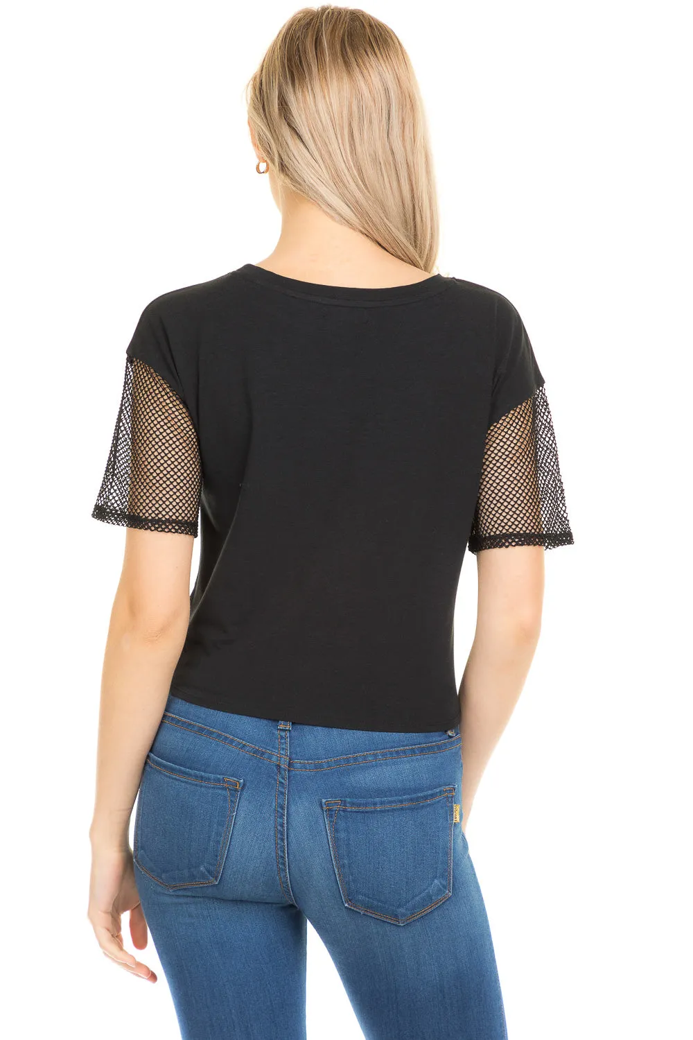 MESH SHORT SLEEVE CROP TIE KNOT TEE TOP sold by Heart & Hips product image thumbnail 4