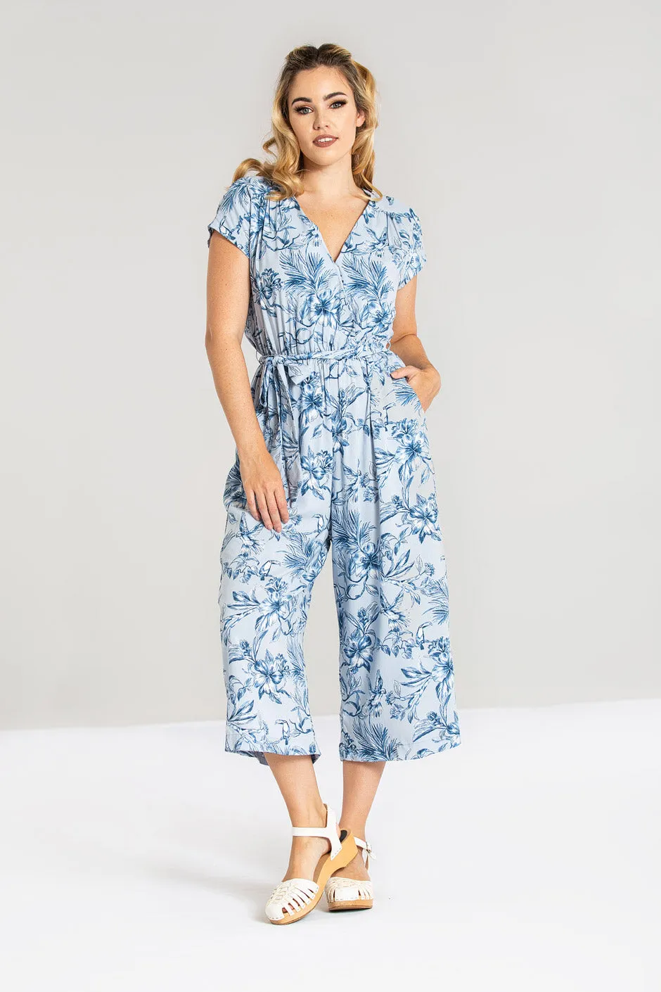 Brasilia Jumpsuit Blue sold by Hell Bunny