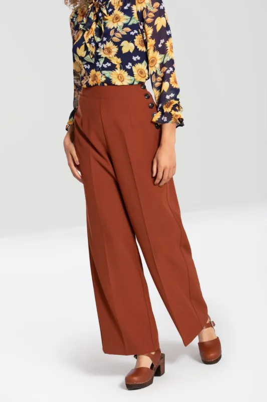 Ginger Swing Trousers Brown sold by Hell Bunny