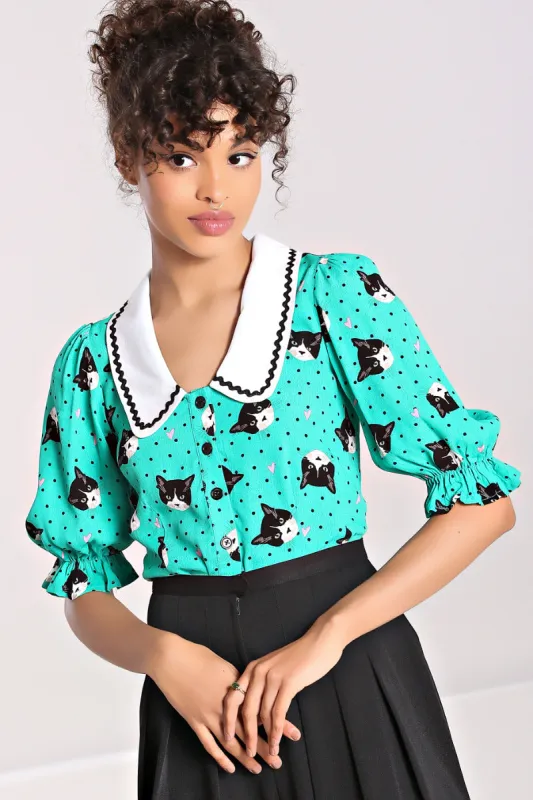 Love Cats Blouse sold by Hell Bunny