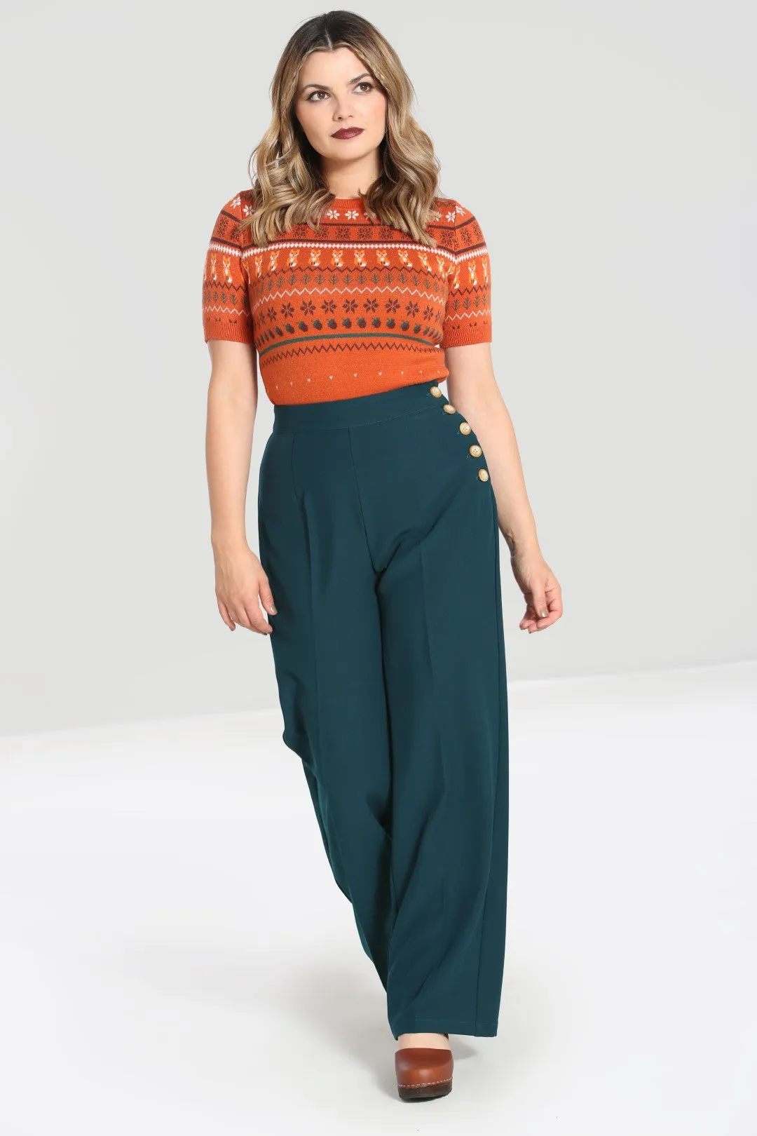 Ginger Swing Trousers Blue sold by Hell Bunny