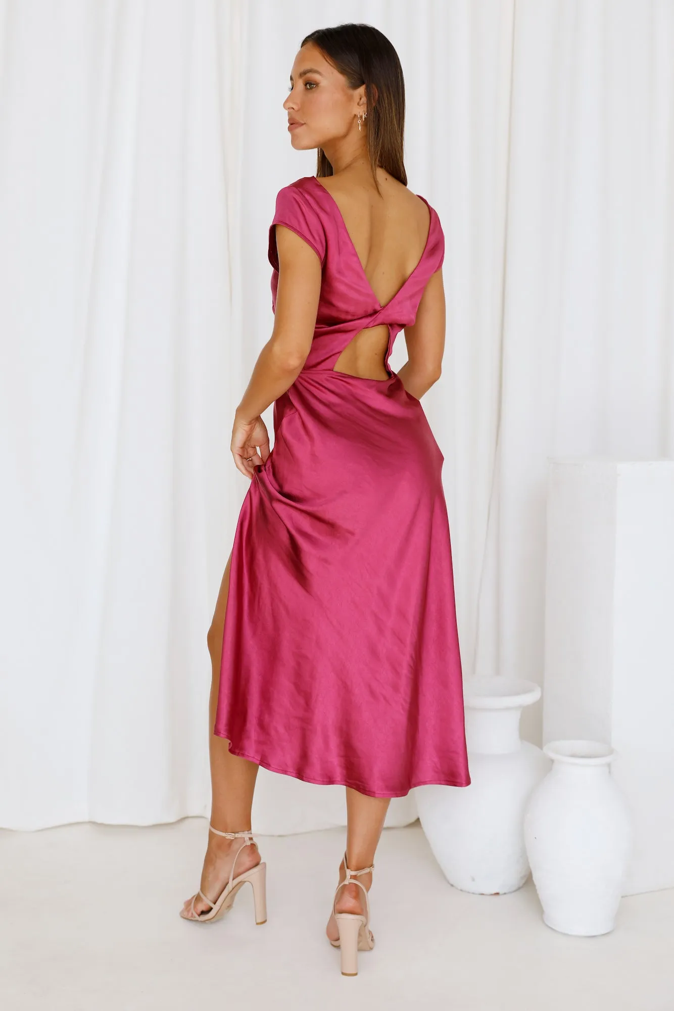Get In Formation Satin Midi Dress Pink sold by Hello Molly product image thumbnail 3