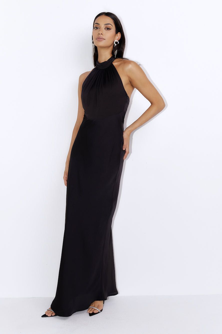 Formal Night Out Satin Maxi Dress Black sold by Hello Molly