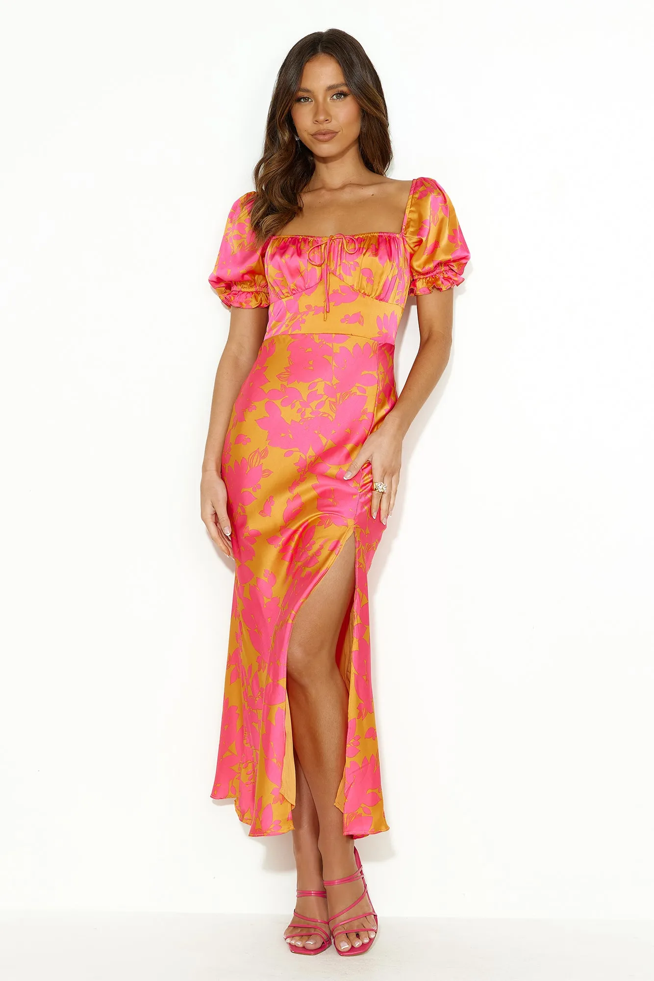 Passion In Friends Satin Maxi Dress Orange sold by Hello Molly