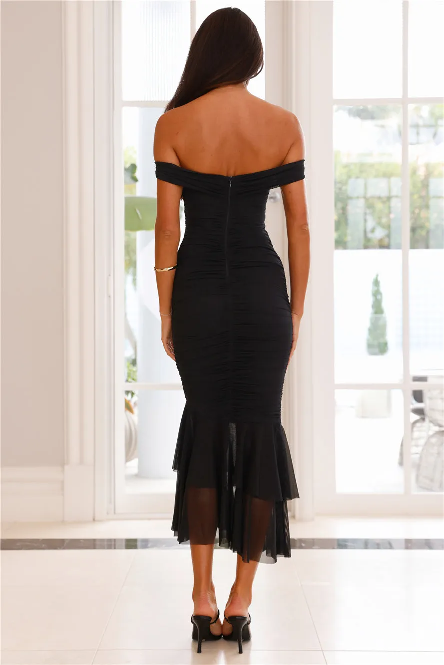 Tanisha Off Shoulder Mesh Midi Dress Black sold by Hello Molly product image thumbnail 5