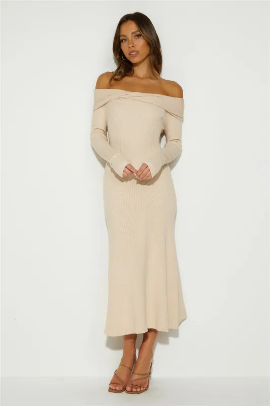 Unfolding Adventure Midi Dress Beige sold by Hello Molly