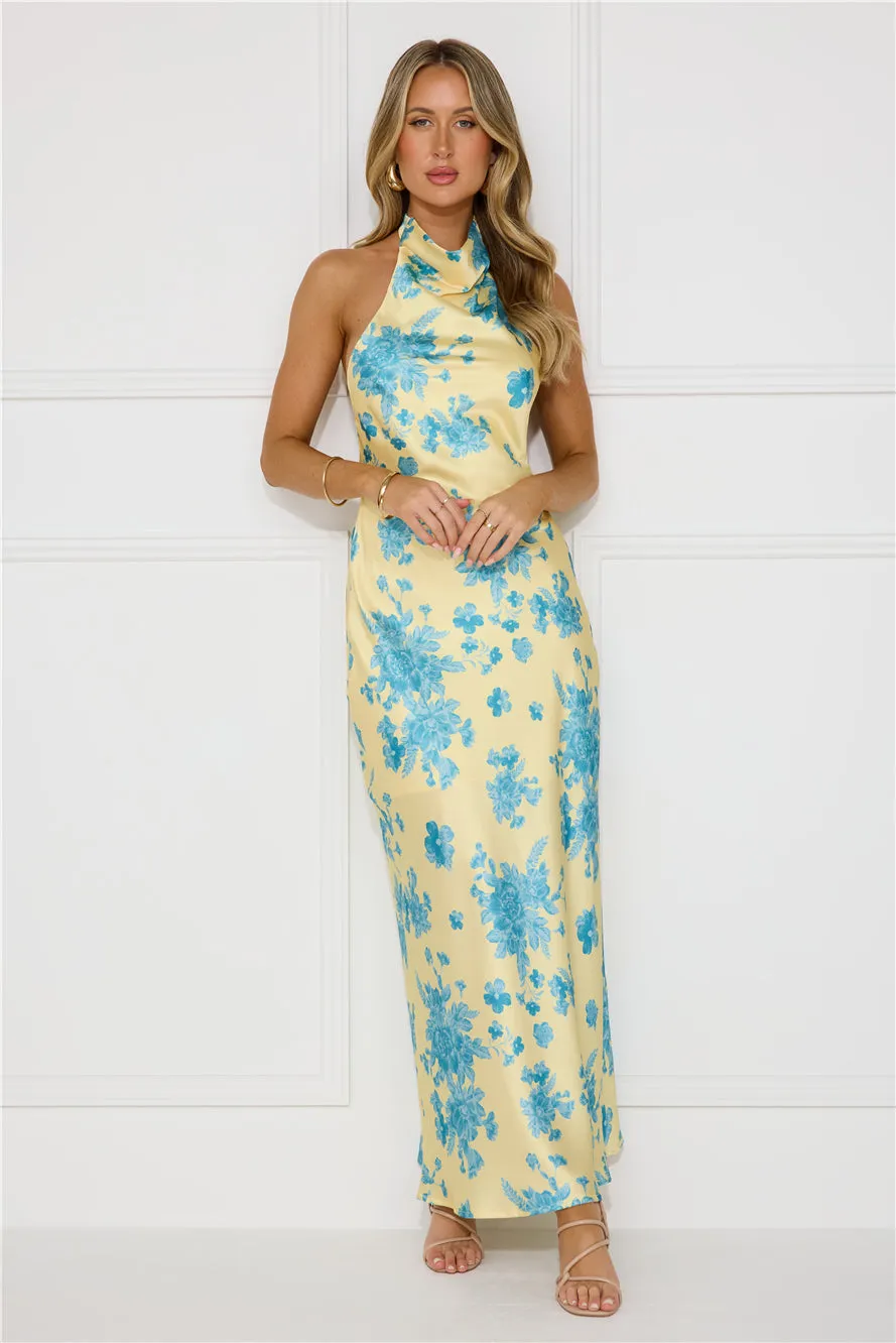 Love Signs Halter Satin Maxi Dress Yellow sold by Hello Molly product image thumbnail 3
