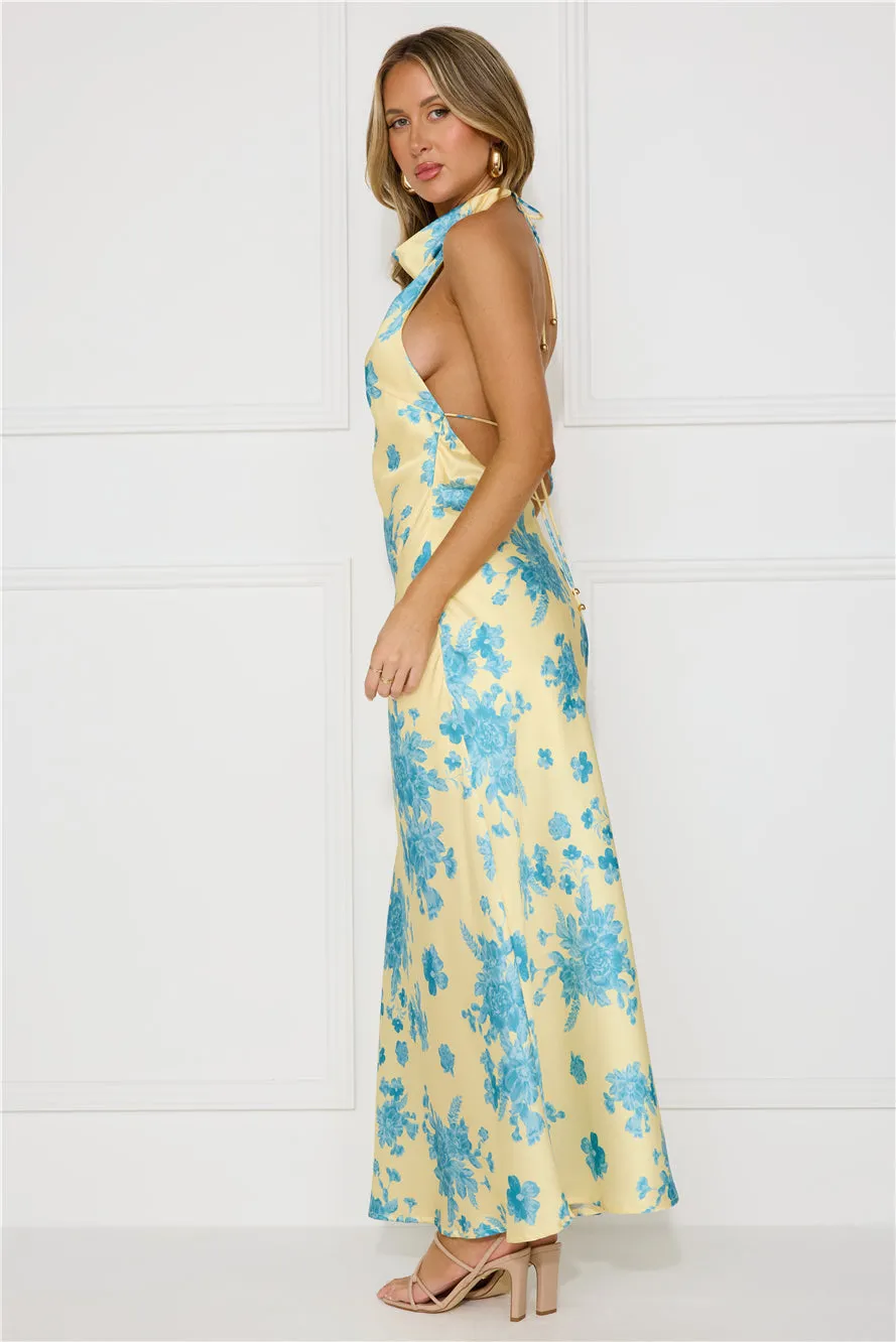 Love Signs Halter Satin Maxi Dress Yellow sold by Hello Molly product image thumbnail 4