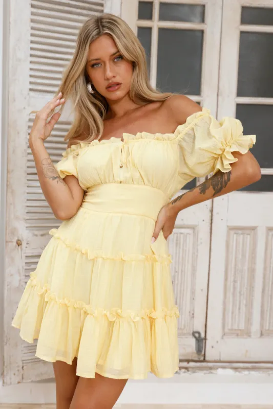 Days Of Content Off Shoulder Mini Dress Yellow sold by Hello Molly