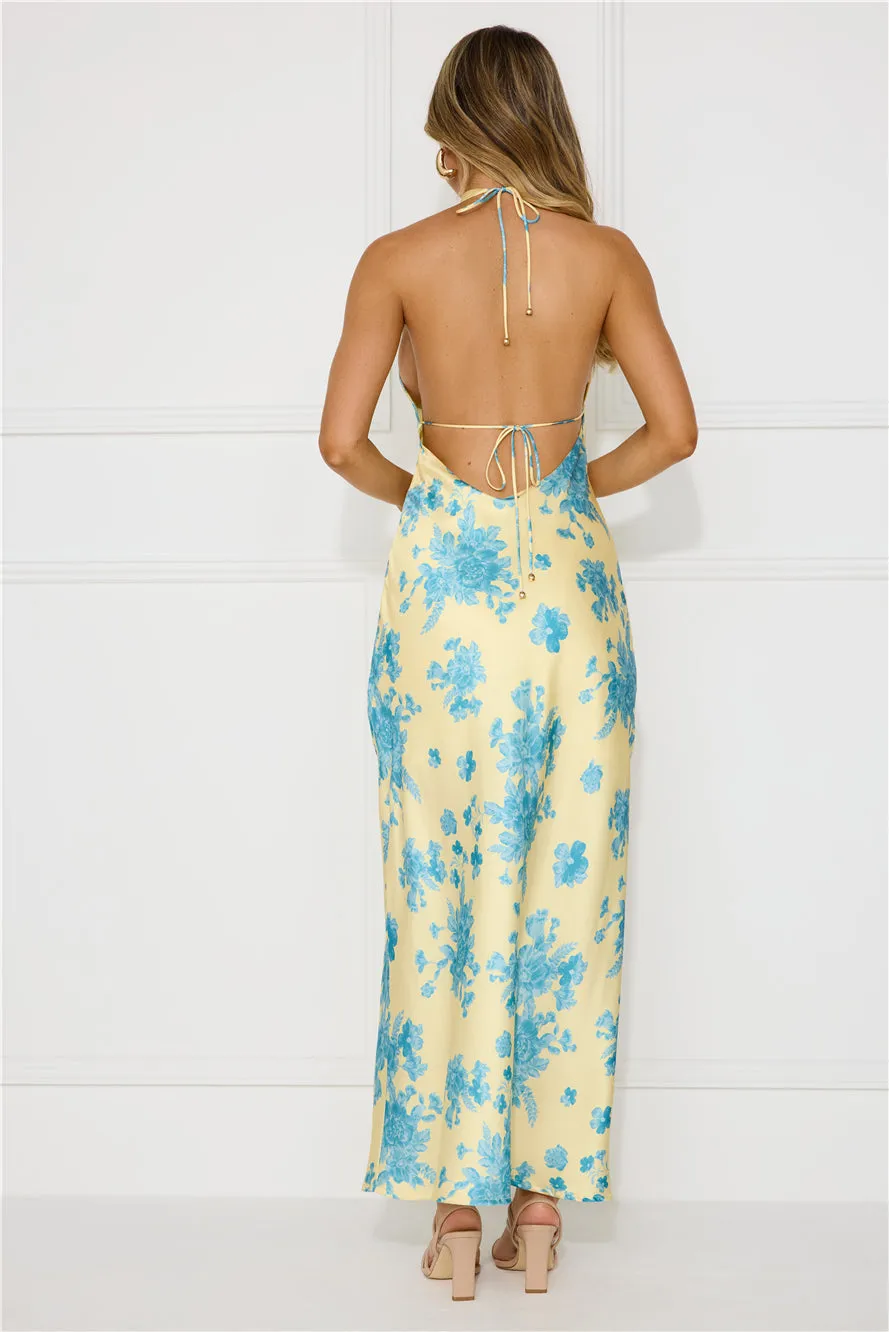 Love Signs Halter Satin Maxi Dress Yellow sold by Hello Molly product image thumbnail 5