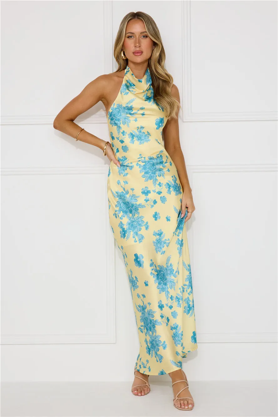 Love Signs Halter Satin Maxi Dress Yellow sold by Hello Molly product image thumbnail 2