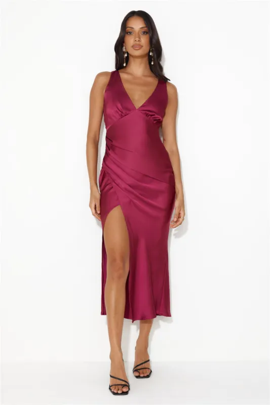 Accepting You Satin Midi Dress Plum sold by Hello Molly
