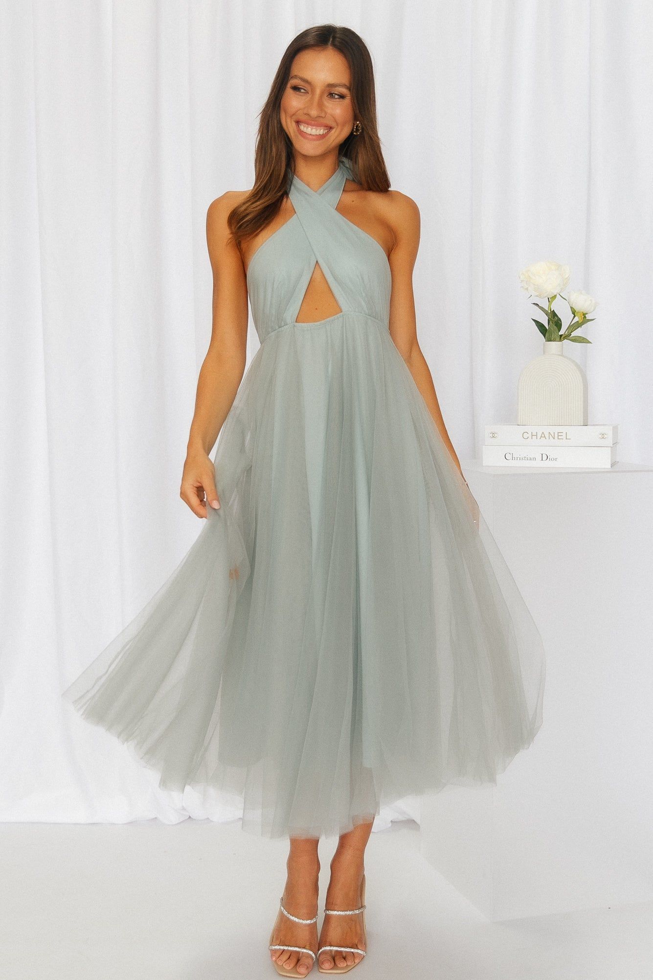 Little Tulle Much Midi Dress Sage sold by Hello Molly