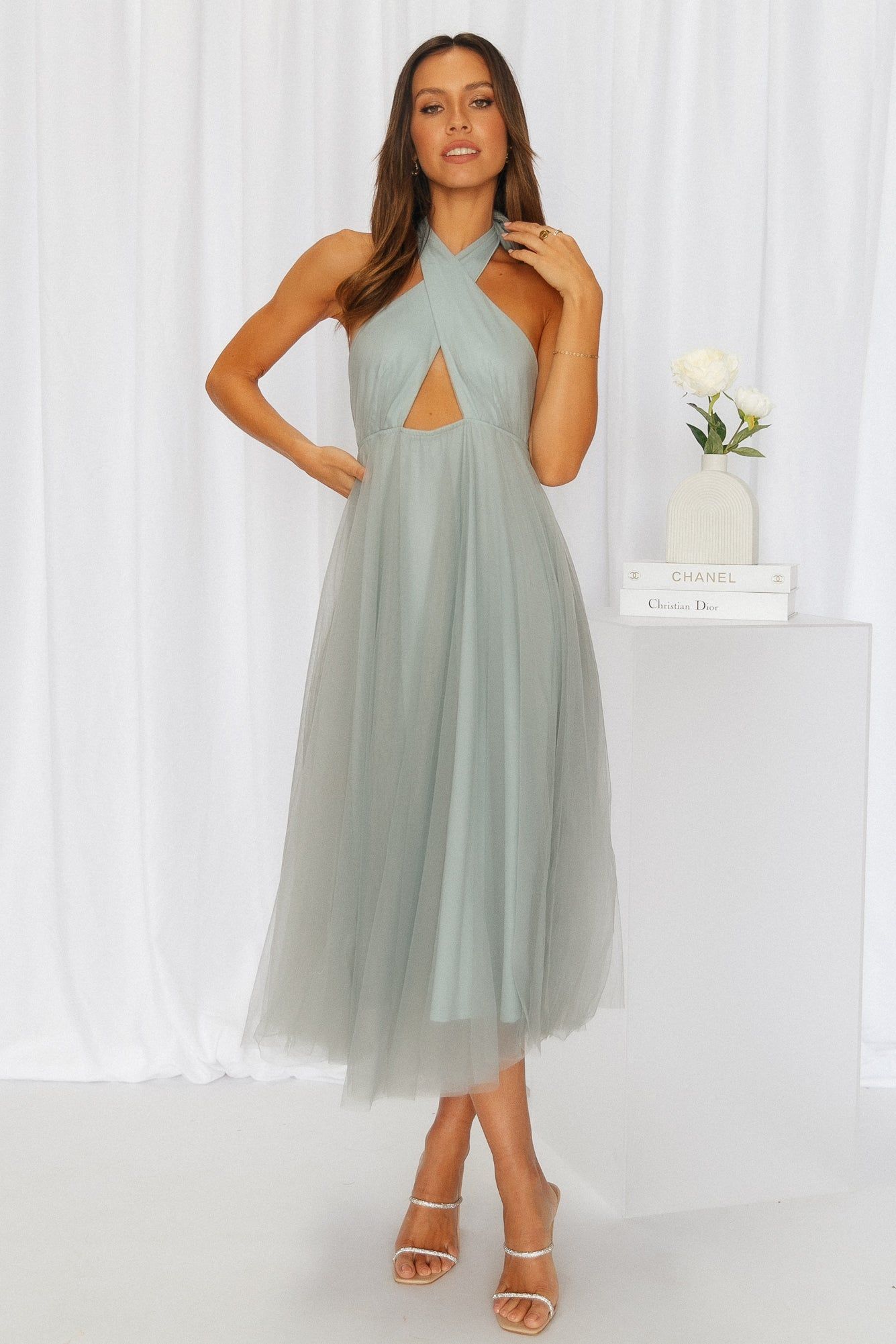 Little Tulle Much Midi Dress Sage sold by Hello Molly product image thumbnail 3