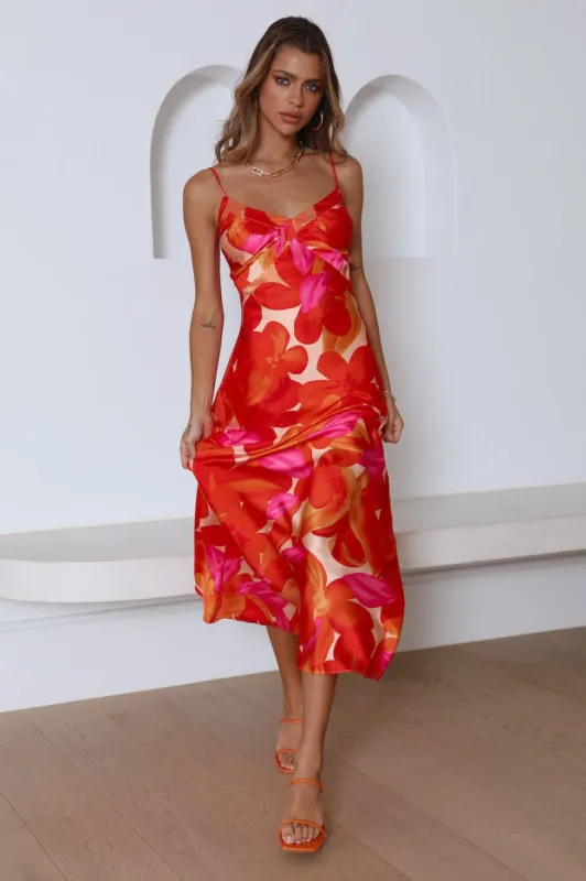 Having Fun Satin Midi Dress Red sold by Hello Molly