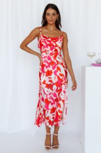 Great To Be Satin Midi Dress Red sold by Hello Molly