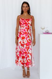 Great To Be Satin Midi Dress Red sold by Hello Molly