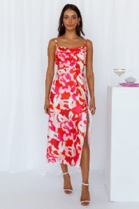 Great To Be Satin Midi Dress Red sold by Hello Molly