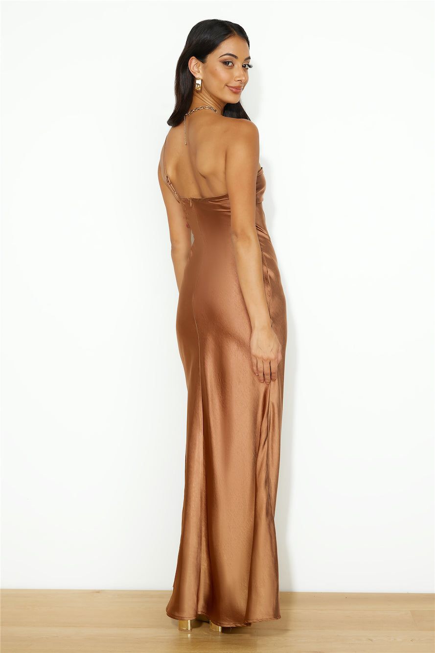 Silk Statement Satin Maxi Dress Brown sold by Hello Molly product image thumbnail 4