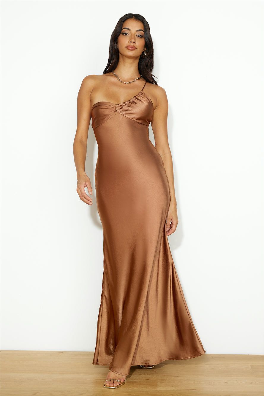 Silk Statement Satin Maxi Dress Brown sold by Hello Molly