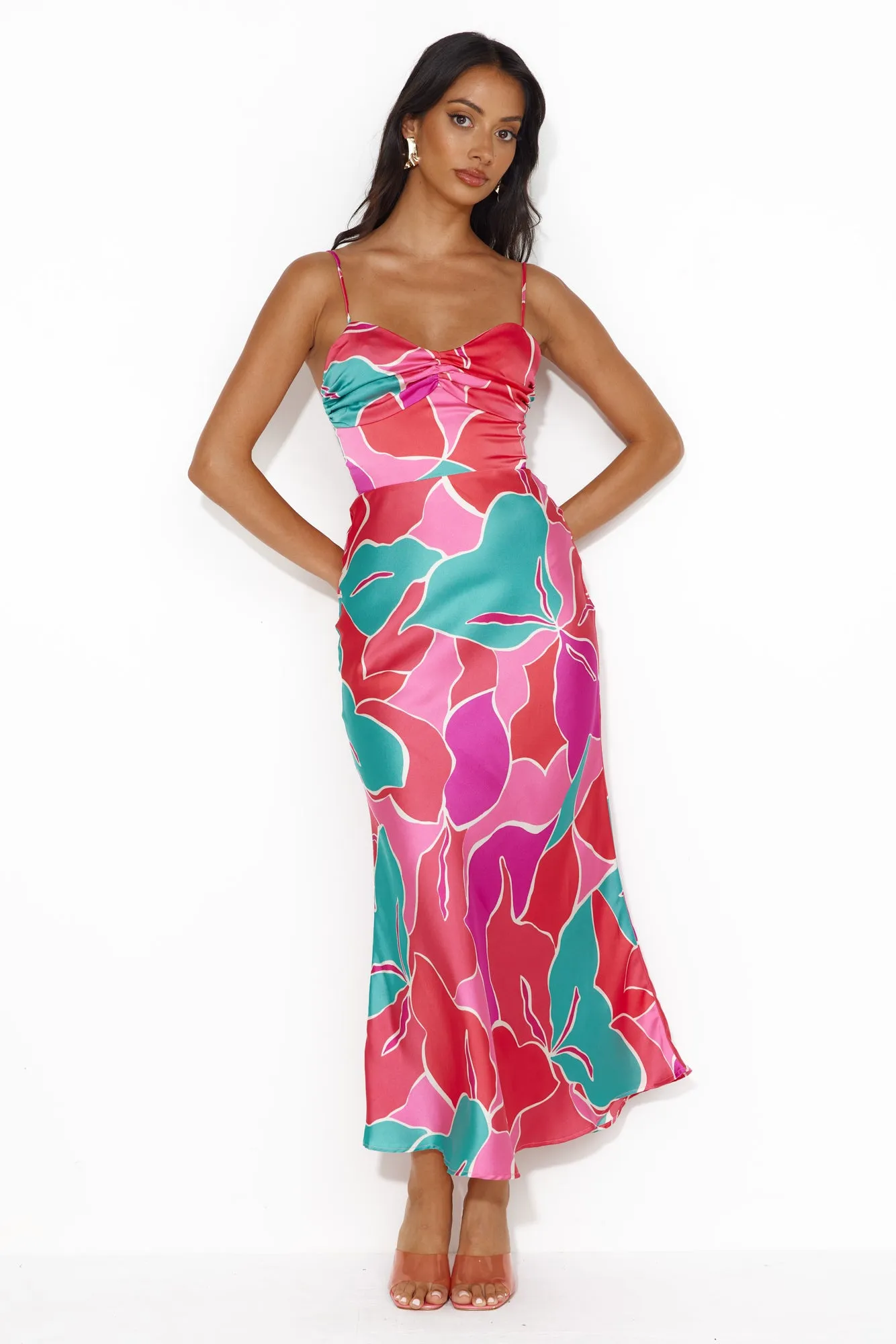 Patch Up Satin Maxi Dress Pink sold by Hello Molly product image thumbnail 3