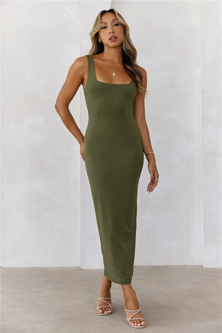 HELLO MOLLY BASE Premium Bodycon Maxi Dress Army sold by Hello Molly