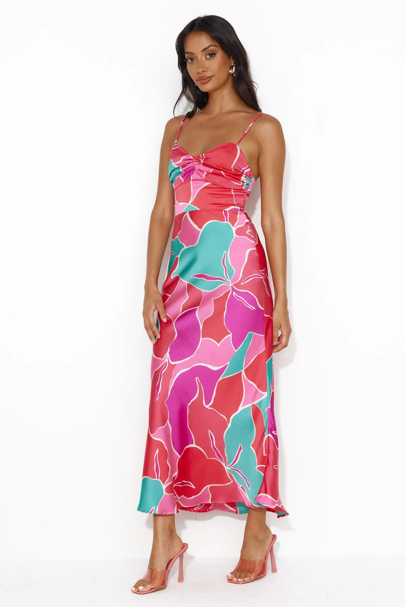 Patch Up Satin Maxi Dress Pink sold by Hello Molly product image thumbnail 2