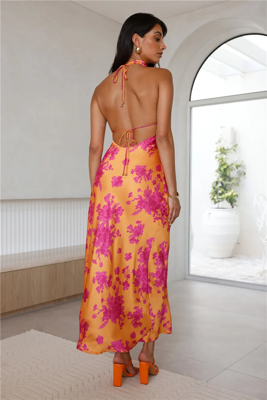 Love Signs Halter Satin Maxi Dress Orange sold by Hello Molly product image thumbnail 5