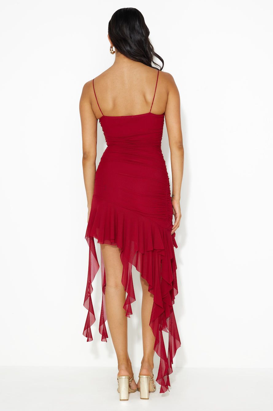 Excite Them Mesh Frill Mini Dress Wine sold by Hello Molly product image thumbnail 3