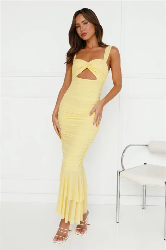 Nights In New Mesh Maxi Dress Yellow sold by Hello Molly
