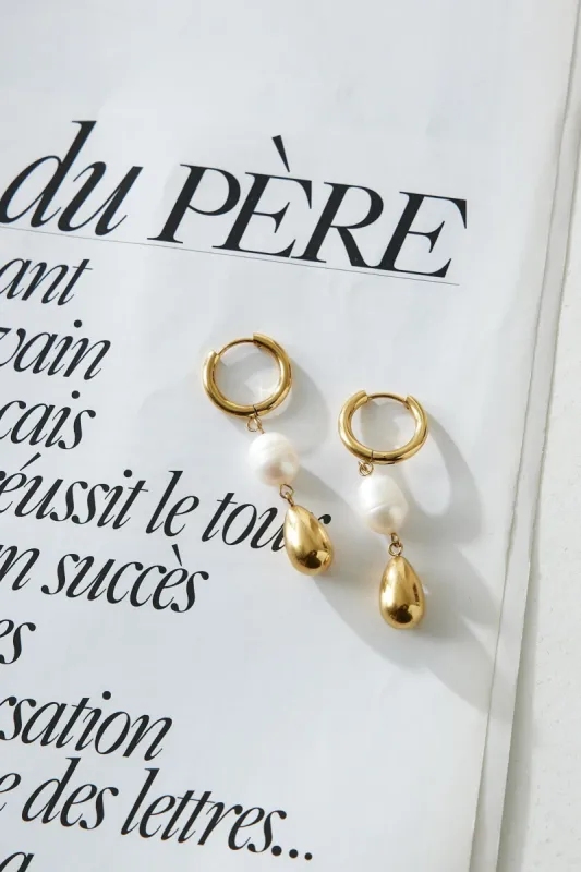 18k Gold Plated Golden Pearl Earrings Gold sold by Hello Molly