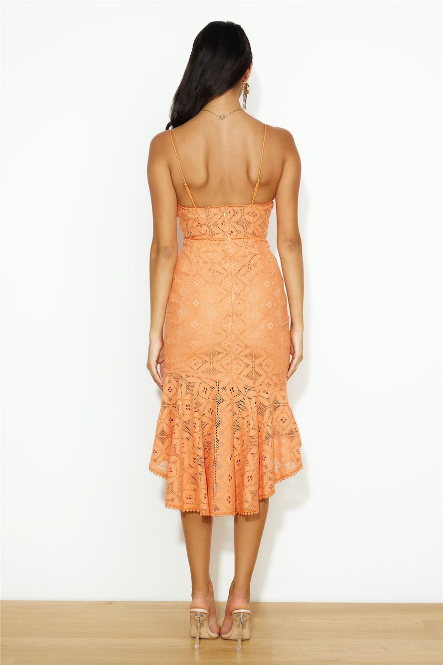 Dance Till Sunrise Lace Midi Dress Orange sold by Hello Molly product image thumbnail 5