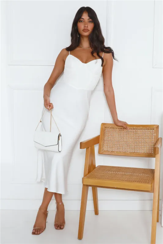 We Want You Lace Satin Midi Dress White sold by Hello Molly