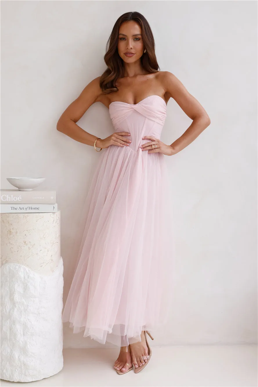 Worthy Of Diamonds Strapless Tulle Midi Dress Pink sold by Hello Molly product image thumbnail 3