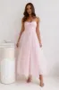 Worthy Of Diamonds Strapless Tulle Midi Dress Pink sold by Hello Molly