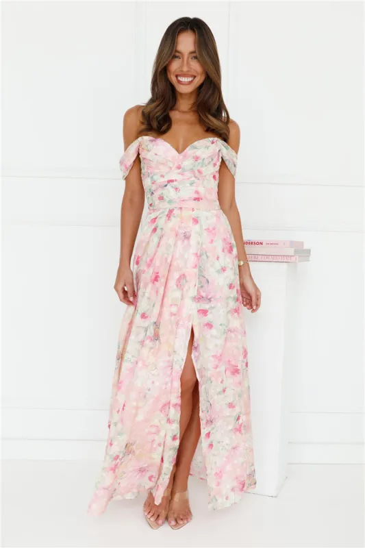 Lilly Loves Off Shoulder Maxi Dress Pink sold by Hello Molly