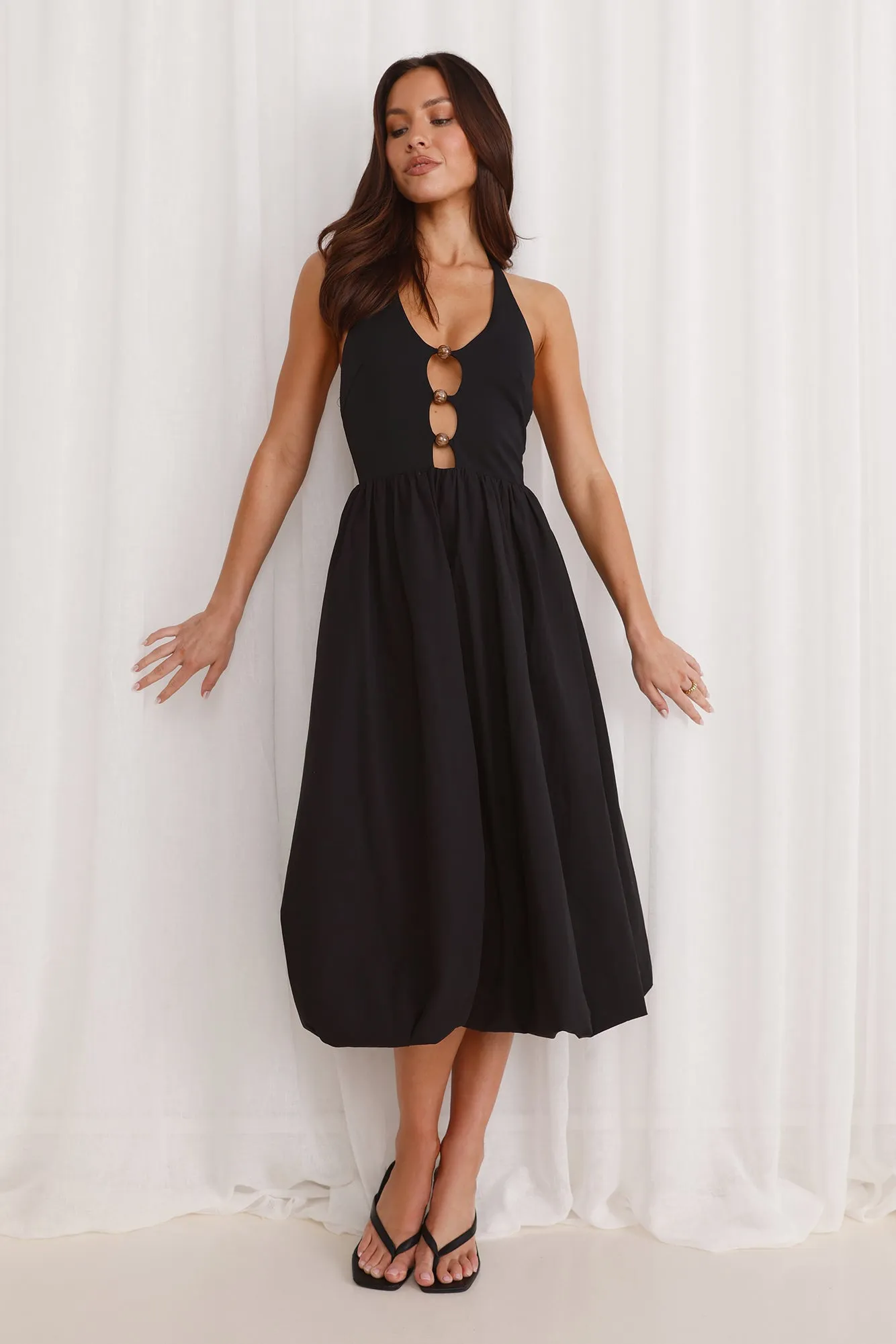 Beachside Haven Halter Midi Dress Black sold by Hello Molly