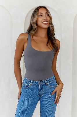 HELLO MOLLY Everyday Staple Singlet Top Charcoal sold by Hello Molly
